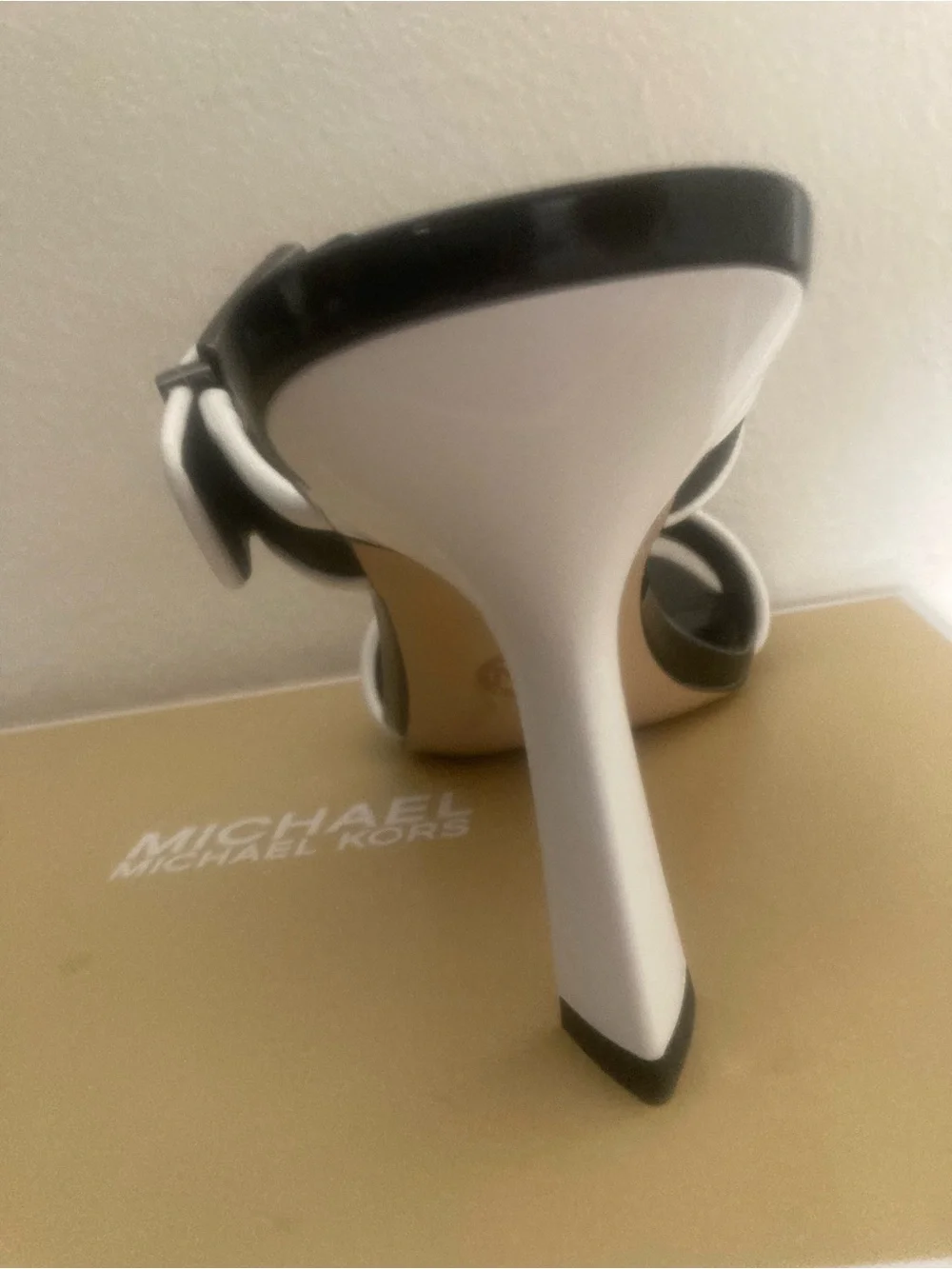 Michael Kors Black Colby Neoprene Heeled Sandal Slides with White Piping